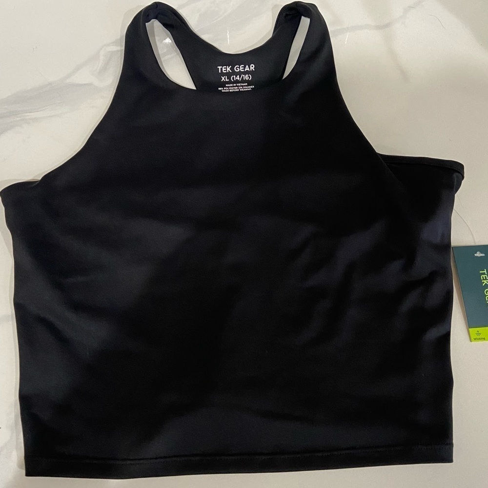 Girls Tek Gear Cropped Tank Top Built In Bra Black XL NWT